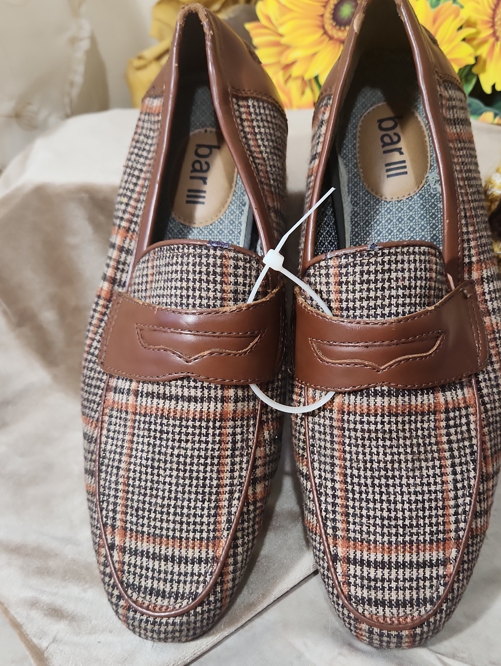 Bar III Brown Plaid Penny Loafers